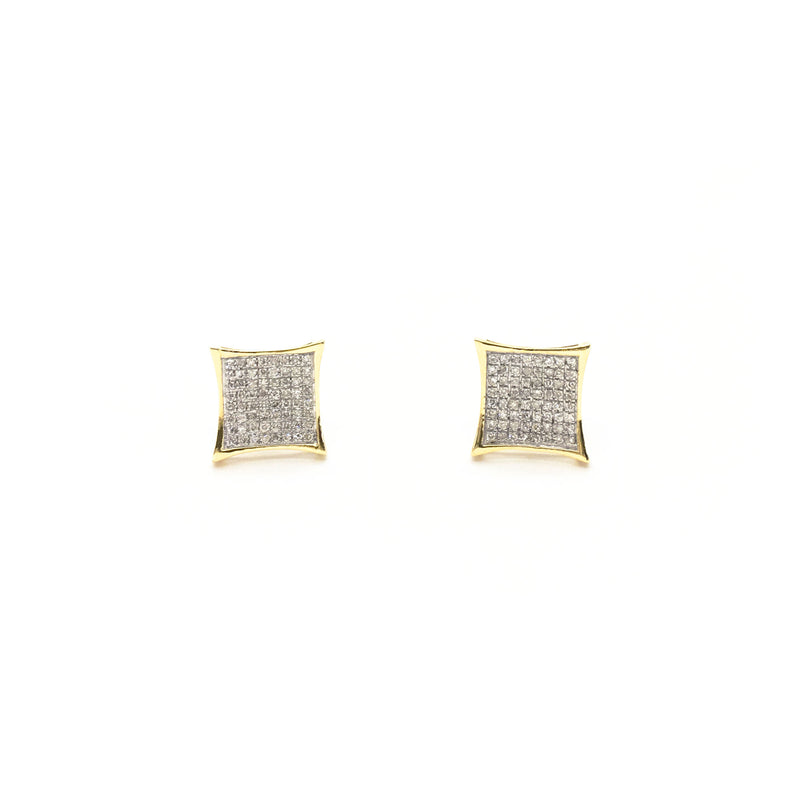 Concave Square Diamond Cluster Stud Earrings (10K) front - Popular Jewelry - New York