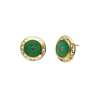 Greek Key Frame Jade Earrings (14K)