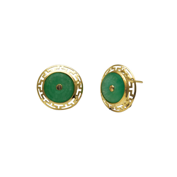 Greek Key Frame Jade Earrings (14K)