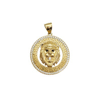 Greek Key Design Lion Medallion Pendant (14K)