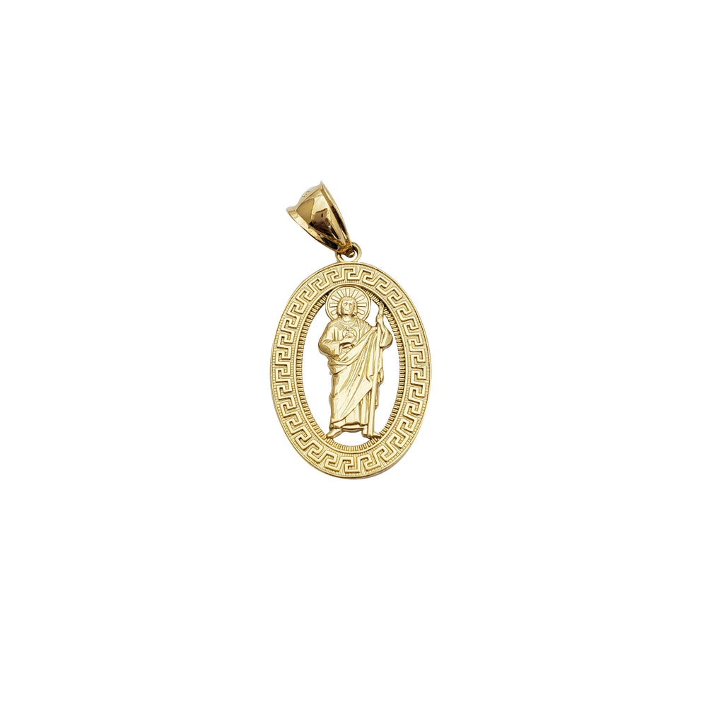 Oval Greek Key Frame Saint Jude Pendant (14K)