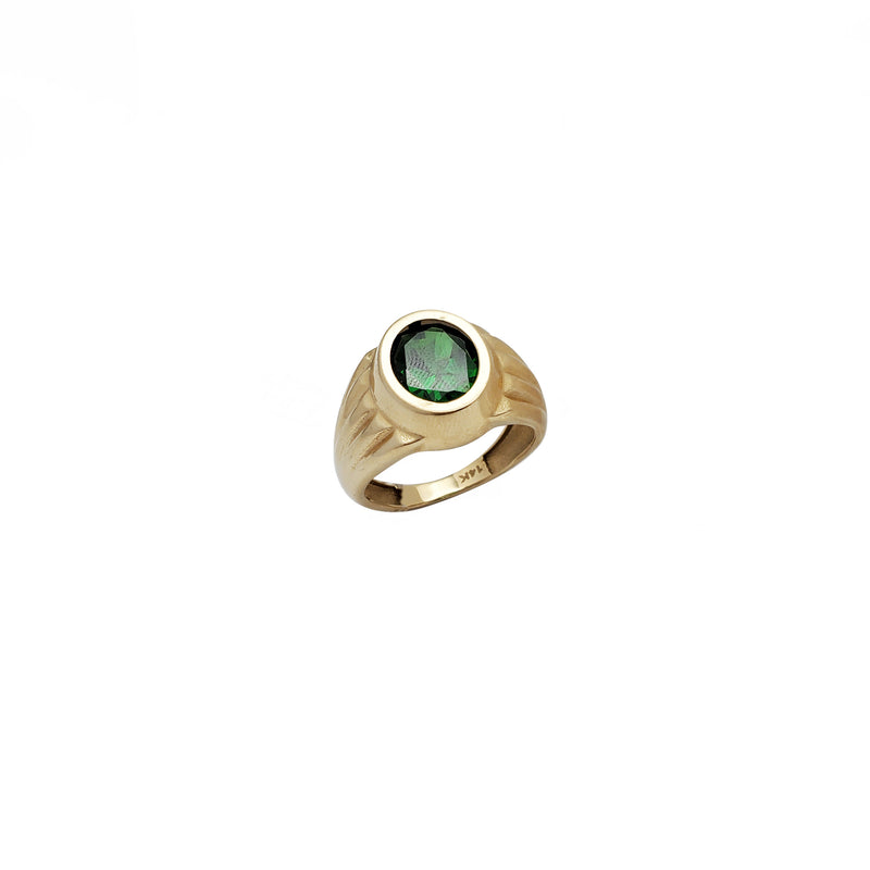 Bezeled Green Gemstone Men Ring (14K)