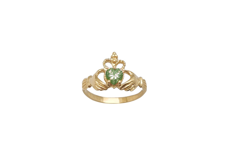 Milgrain Crown Green Stone Claddagh Ring (14K)