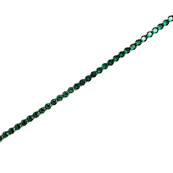 Cubic Zirconia Green Stone Tennis Style Bracelet (Silver)