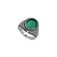 Antique-Finish Ridged Oval Green-Stone Men's Ring (Silver)