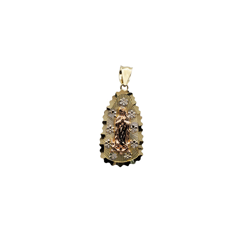 Tri-Color Floral Radiance Virgin Mary Lady of Guadalupe Pendant (14K)