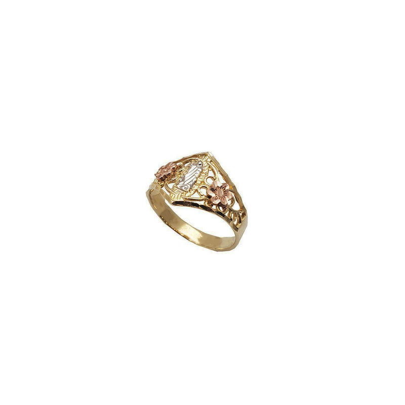 Tricolor Floral Accent Virgin Mary Ring (14K)