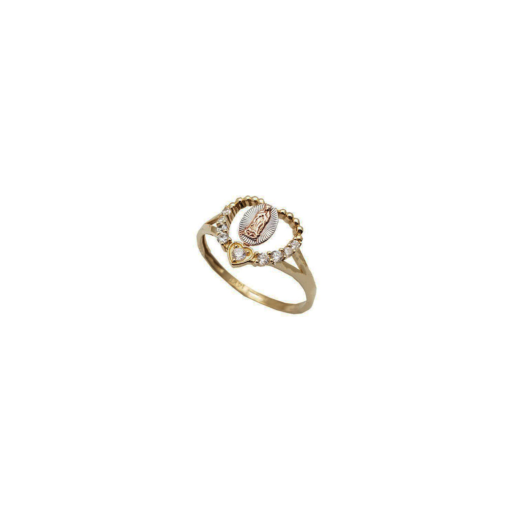 Tricolor Gradient Gem Heart Virgin Mary Ring (14K)