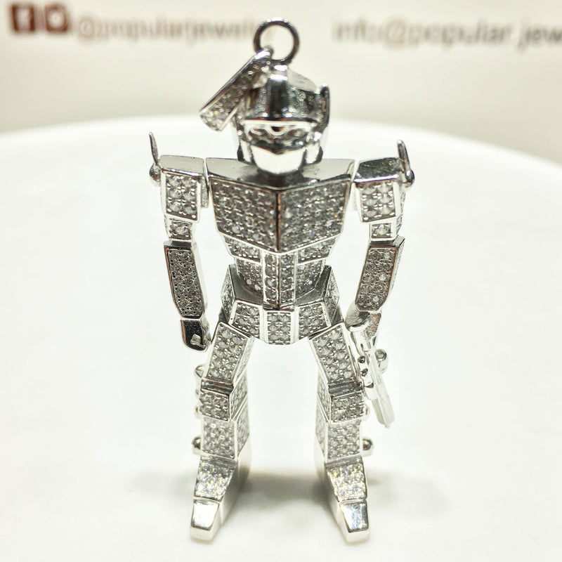 Iced-Out Gundam Robot Pendant Silver - Popular Jewelry