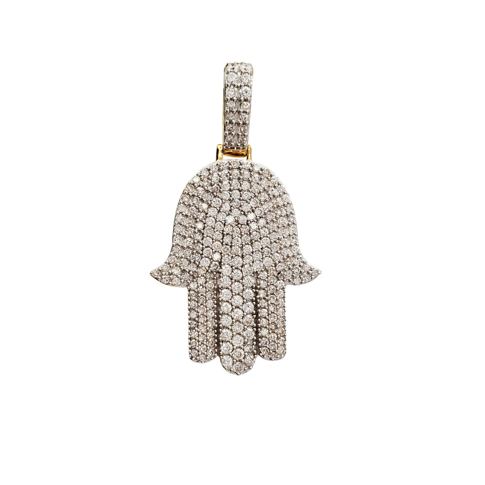 Two-Tone Stoneset Diamond Hamsa Pendant (14K)