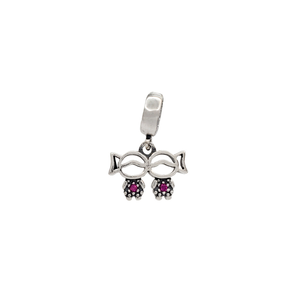 Zirconia Two Little Girls Charm (Silver)