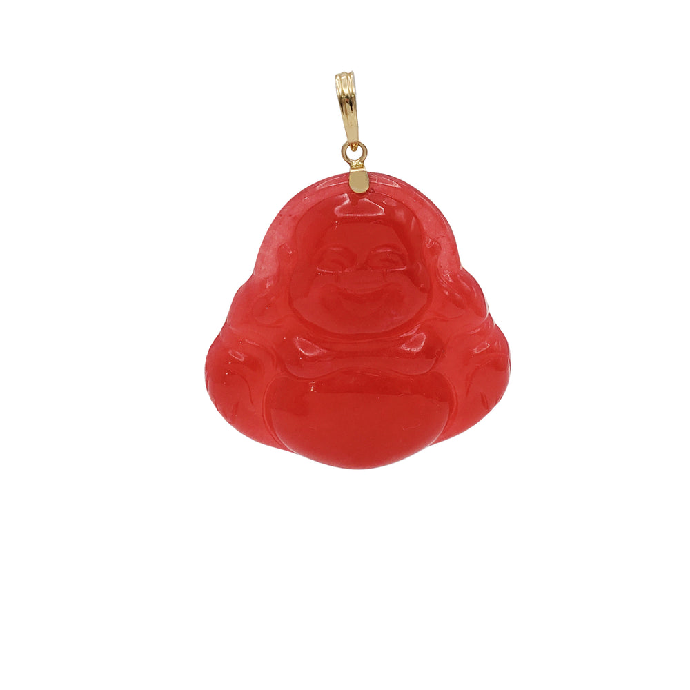 Red Jade Buddha Pendant (14K)