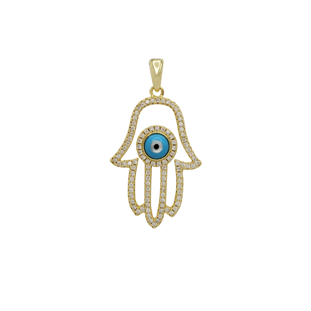 Iced-Out Hamsa Hand Pendant (Silver)