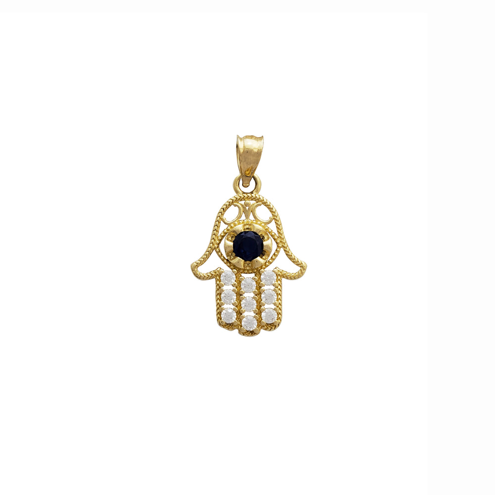 Stoneset Hamsa Pendant (14K)