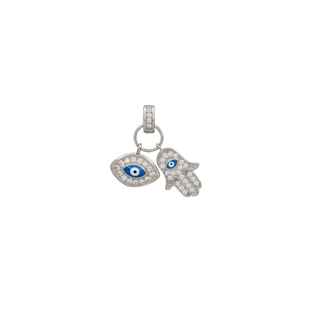 Zirconia Evil Eye and Hamsa Pendant (Silver)
