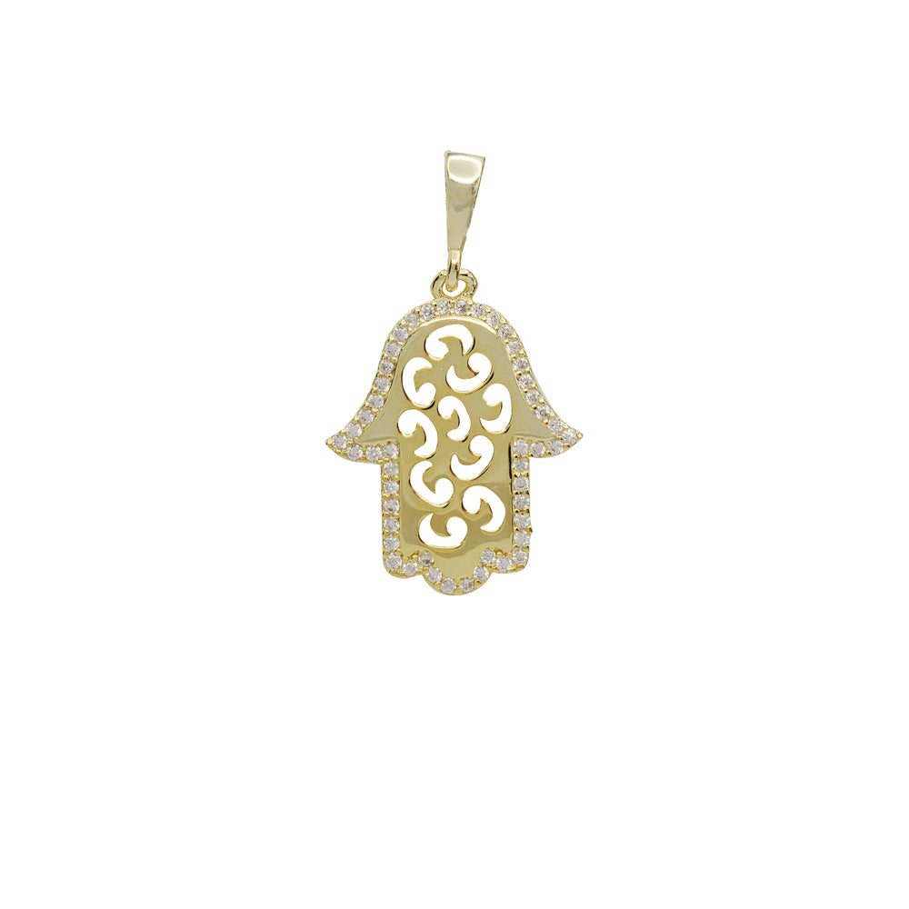 Zirconia Fancy Hamsa Pendant (Silver)