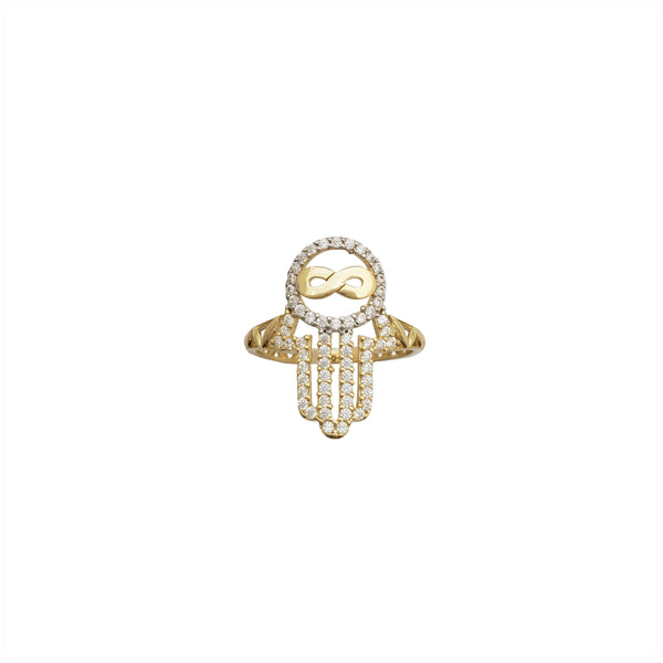 Iced-Out Infinity & Hamsa Ring (14K)