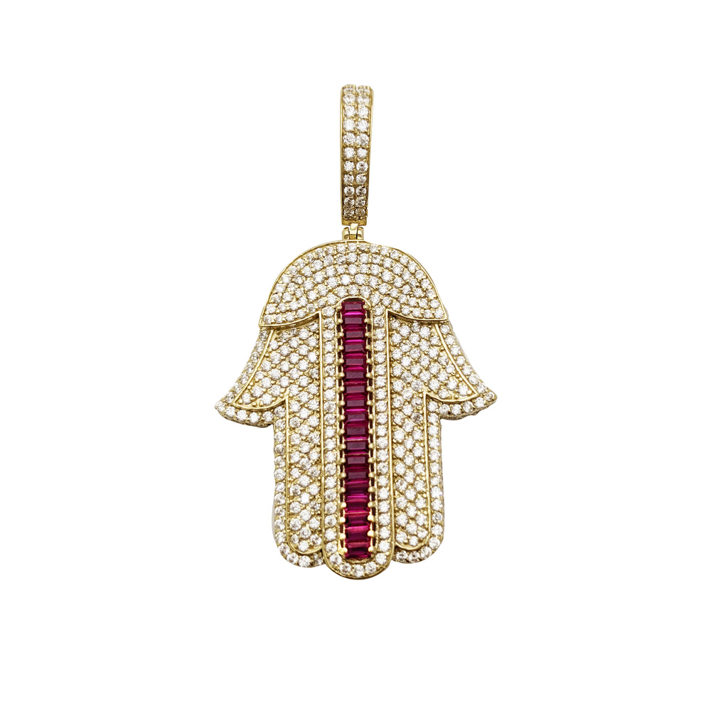 Yellow Gold Ice Flake Hamsa Pendant (14K)