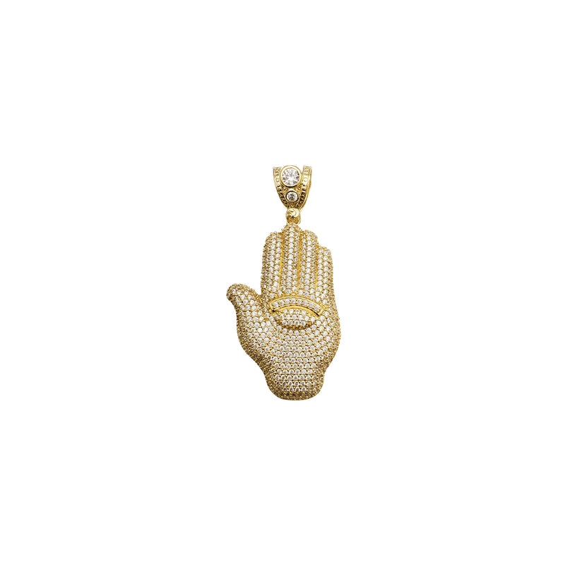 Yellow Gold Iced-Out Hand Pendant(14K)