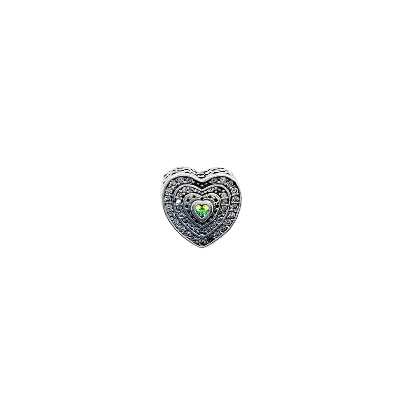 Cubic Zirconia Heart Charm For Bracelet (Silver)
