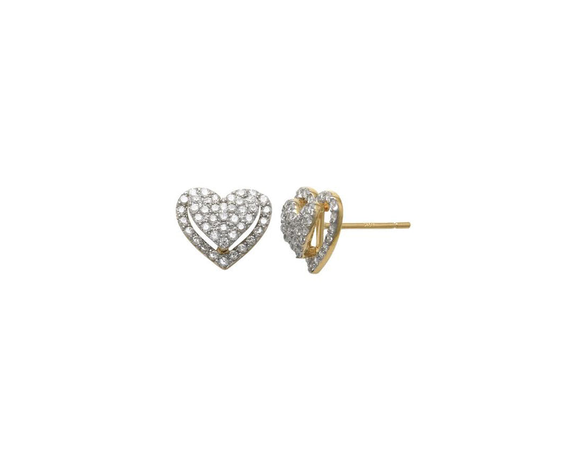 Cubic Zirconia Heart Stud Earrings (14K)
