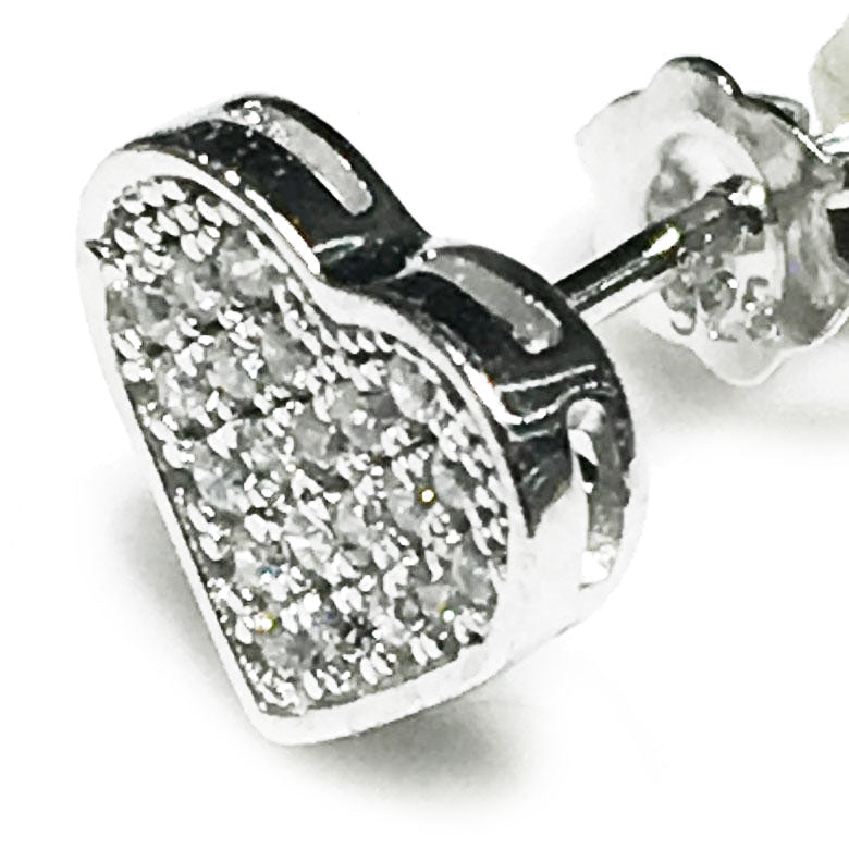 Iced-Out Heart Stud Earring (Silver)