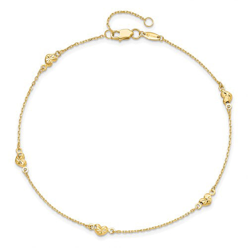 Diamond-Cut Hearts Anklet Bracelet (14K).