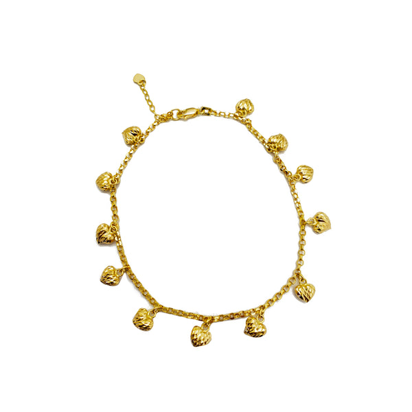 Diamond-Cut Heart Anklet Bracelet (14K).