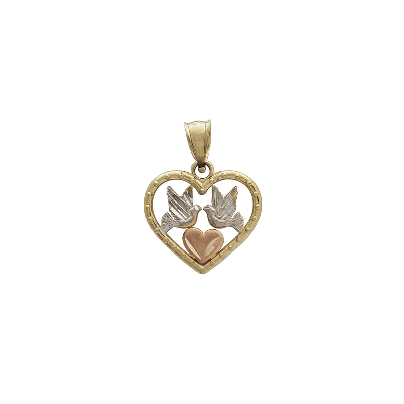 Tricolor Heart and Dove Pendant (14K)