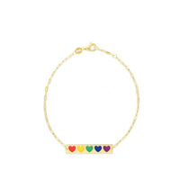 Multicolor Enamel Hearts ID Bracelet (14K).