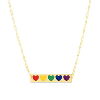 Multicolor Enamel Hearts Bar Necklace (14K)