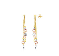 Tricolor Diamond Cut Bead Heart Dangling Earrings (14K)