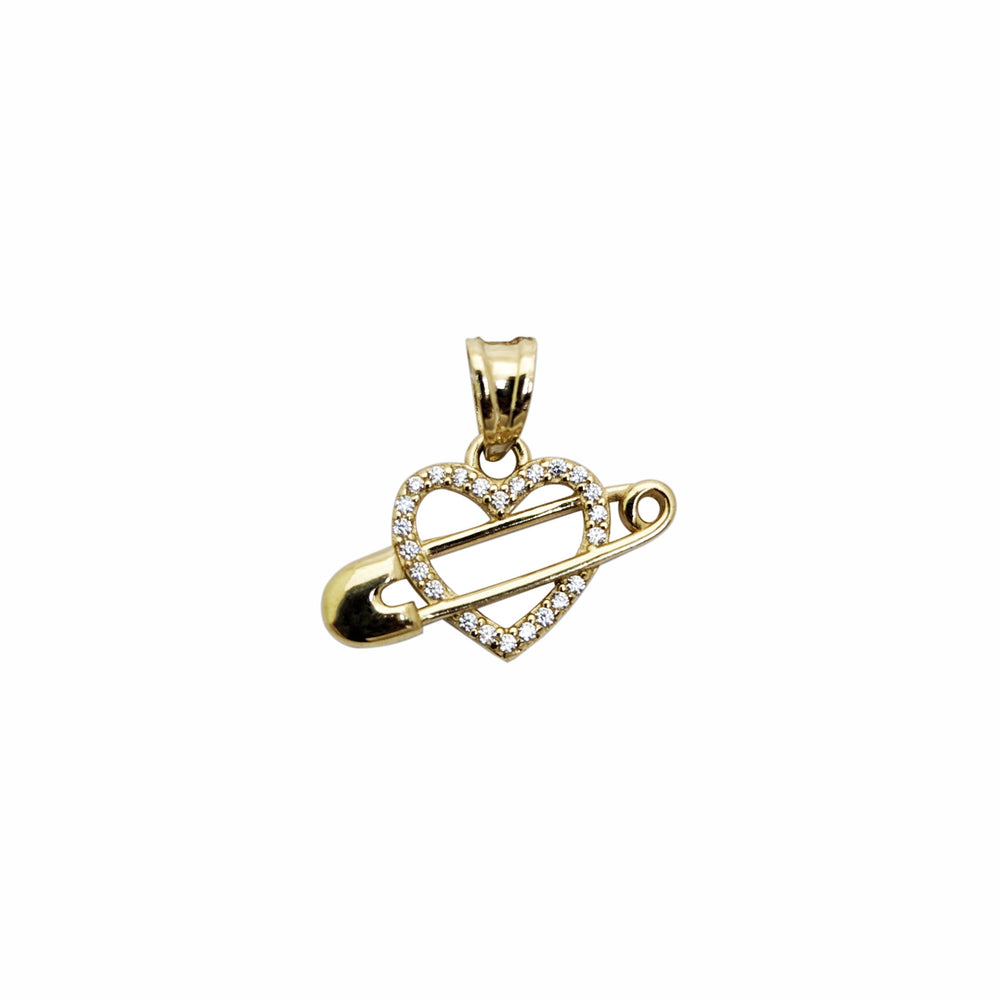 Zirconia Heart Safety Pin Pendant (14K)