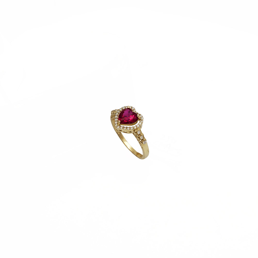 Red Zirconia Hearts Lady Ring (14K)