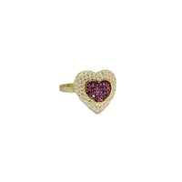 Red Pink Puffy Pave Heart Ring (14K)