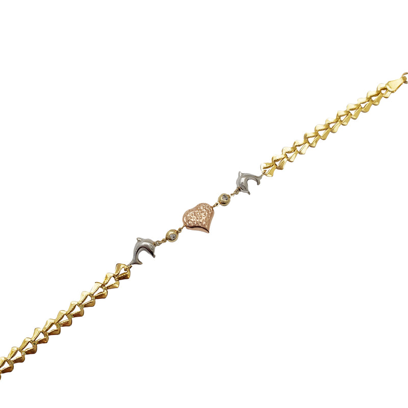 Heart with Dolphins Charm Bracelet (14K)