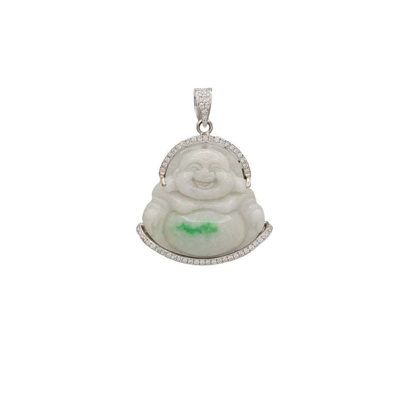 Buddha Jade Diamond Framed Pendant (14K)