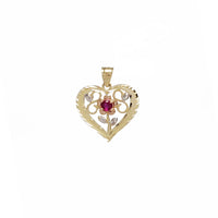 Diamond-Cut Red CZ Heart Pendant (14K)