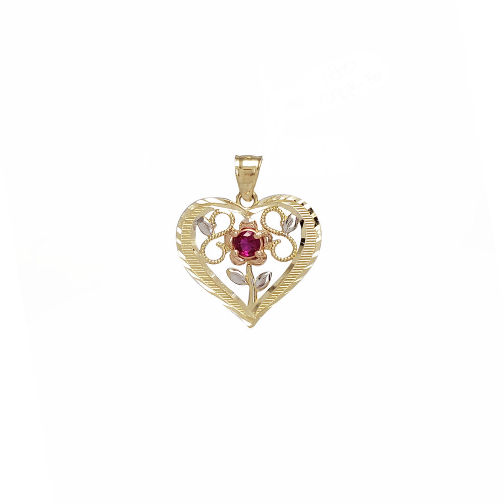 Diamond-Cut Red CZ Heart Pendant (14K)