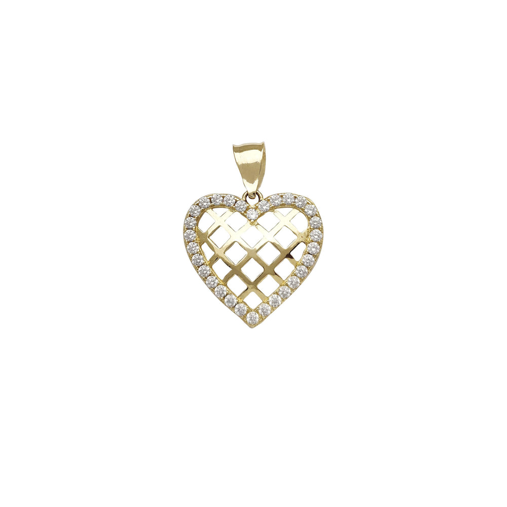 Pave Lattice Pattern Heart Pendant (14K)