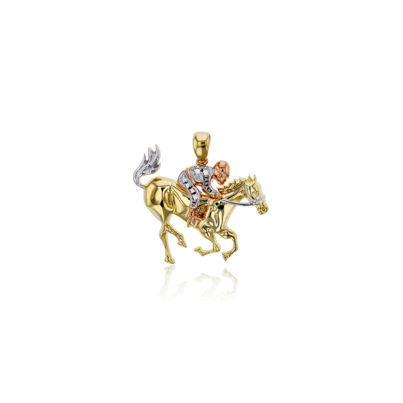 Tricolor Horse & Rider Pendant (14K)