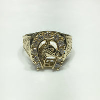 Horse Head Men's Ring 14K (CZ Horseshoe) - Popular Jewelry