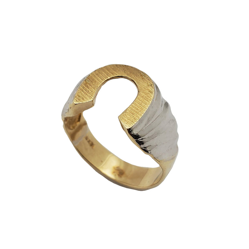 Two-Tone Florentine Horseshoe Ring (14K)