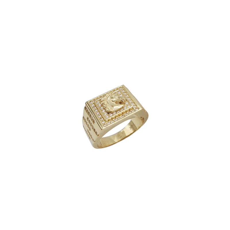 Iced-Out Rectangle Stallion Bust Ring (14K)