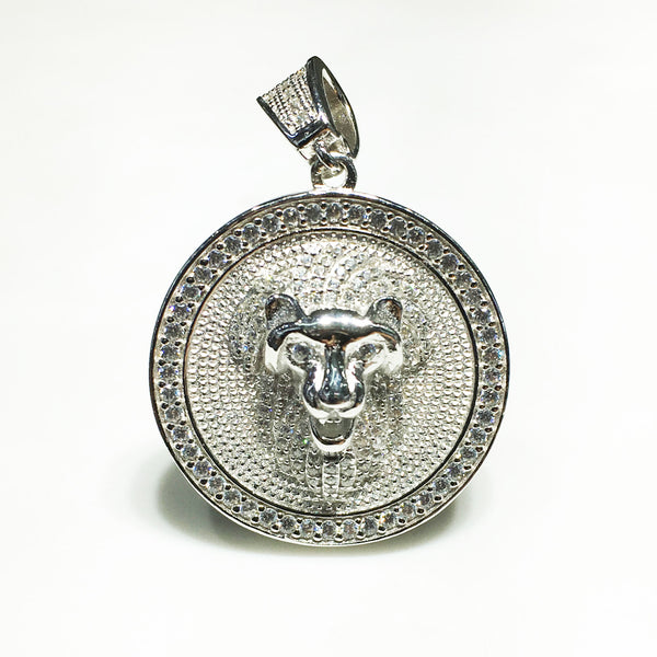 Iced-Out Lion Head Medallion (Silver) - Popular Jewelry