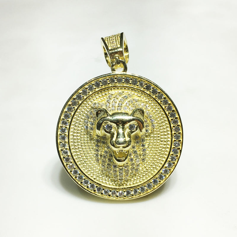 Iced-Out Lion Head Medallion (Silver) - Popular Jewelry