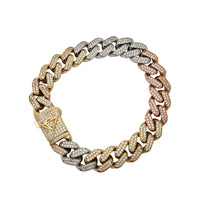 Lightweight Iced Out Tricolor Monaco Bracelet (14K)