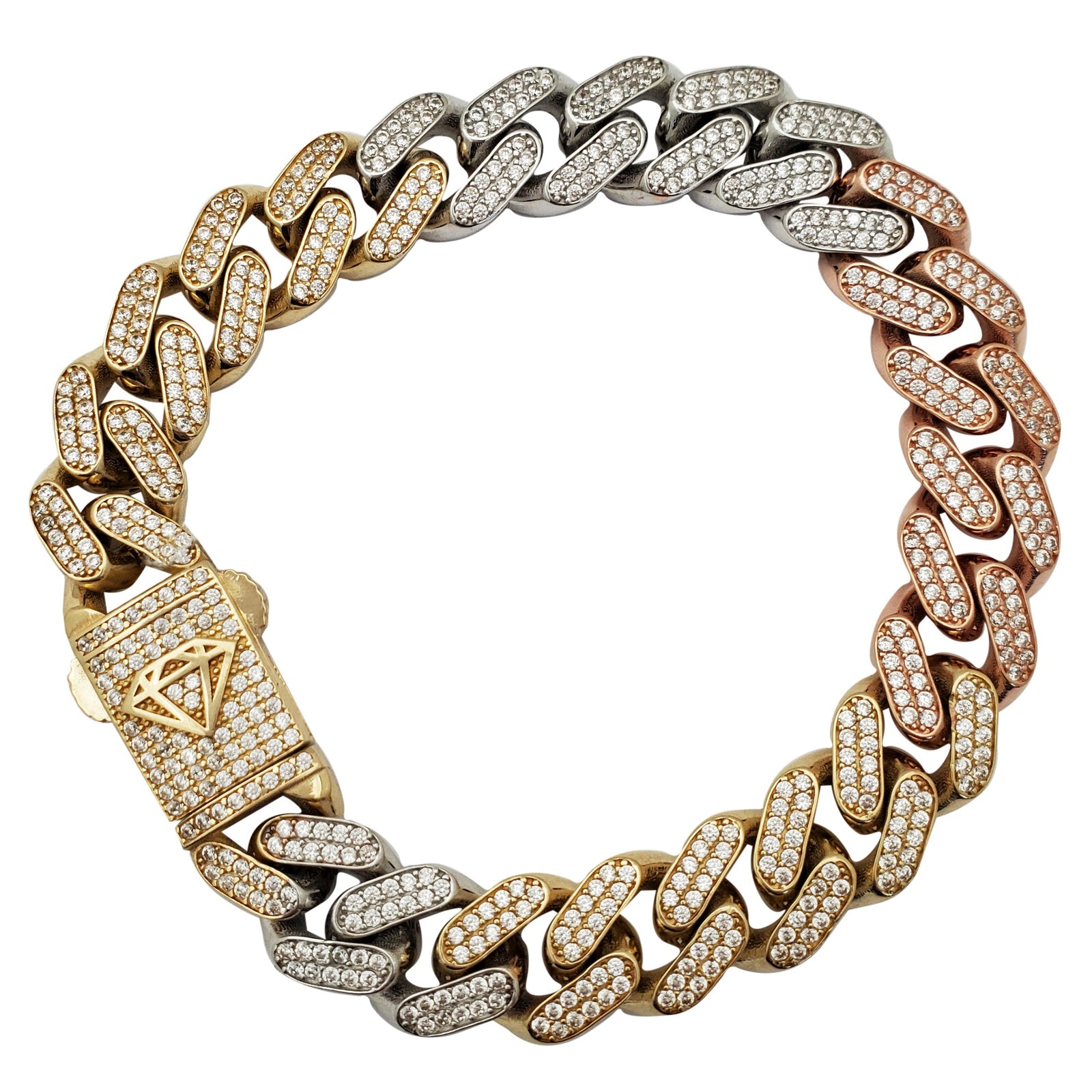 Lightweight Iced Out Tricolor Monaco Necklace (14K)