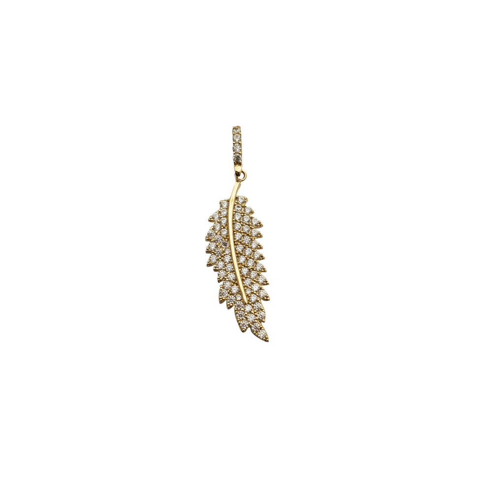 Iced-Out Feather Pendant (14K)