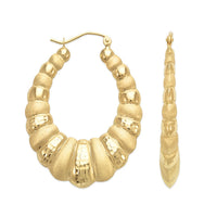 Diamond Cuts & Brushed Finish Shrimp Hoop Earrings (10K) Popular Jewelry New York